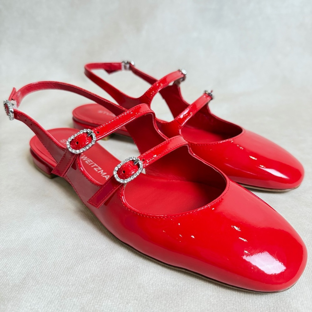 Stuart Weitzman Claris Mary Jane Slingback Red Patent Cherry  Size 7 / 37.5